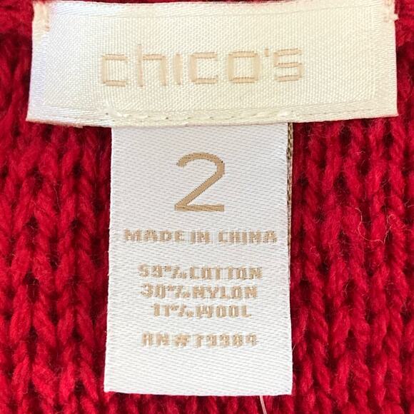 Chico's Raleigh Ribbed Cardigan Sultry Red Sz Large / 12 Cable Knit Shawl Collar - Picture 5 of 6